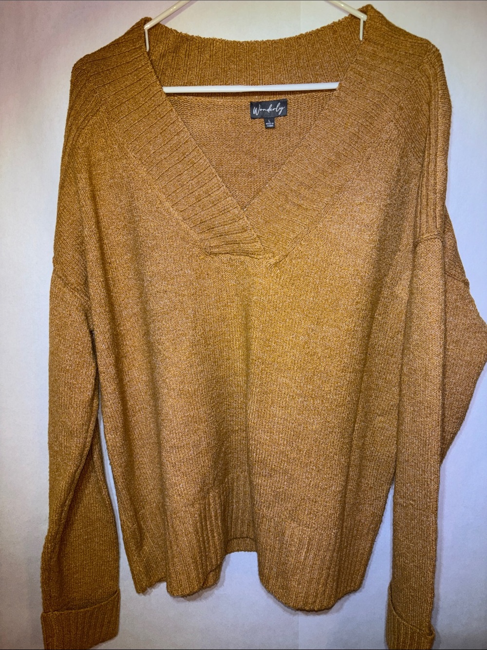 Wonderly V-Neck Knit Sweater - Mustard Brown